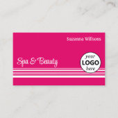 ロゴモダンと写真がストライプ入ったシックなピンクの白い 名刺 (正面)