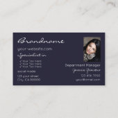 ロゴモダンと写真が入ったダークブルーグリッタースター 名刺 (裏面)