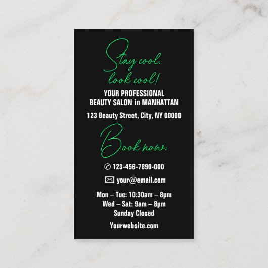 ロゴモダンまたは写真が付いた無地の黒い緑の文字 名刺 (裏面)