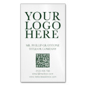 ロゴモダンイメージの緑と白のQRコード マグネット名刺 (正面縦)