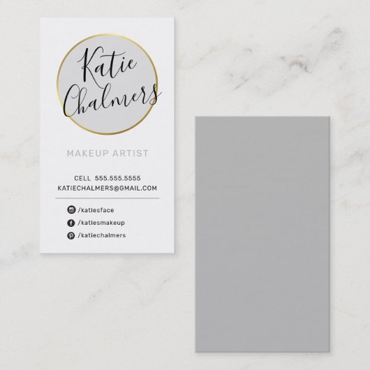 ロゴモダンシックかわいらし金ゴールド淡い色のグレイ 名刺 (正面/裏面)