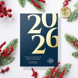 ロゴモダンシンプルネイビーブルービジネスホリデーカード 箔招待状