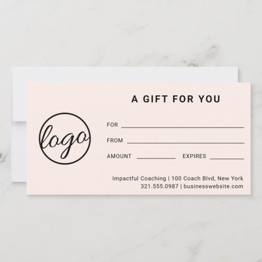 ロゴモダンシンプルピンク赤面ギフト証明書 (正面)
