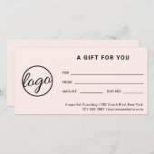 ロゴモダンシンプルピンク赤面ギフト証明書 (正面/裏面)