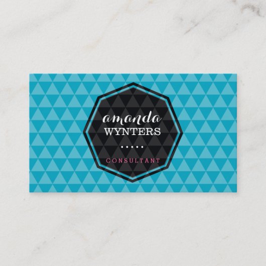ロゴモダンジオパターンエンブレム八角形ターコイズ 名刺 (正面)