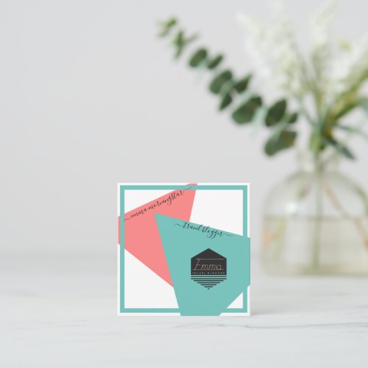 ロゴモダンソーシャルメディアの幾何学的な色 スクエア名刺 (スタンド正面)