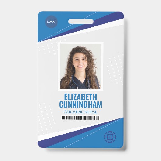 ロゴモダンナースドクター名バーコード バッジ (正面)