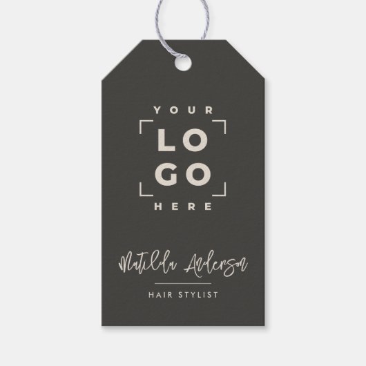ロゴモダンビジネスブランディングブラックのスクリプト ギフトタグ (正面)