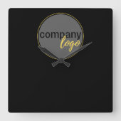 ロゴモダンビジネス会社ブランドブラックの追加 スクエア壁時計 (正面)