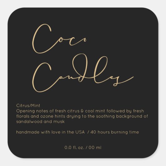 ロゴモダンブラック製品キャンドルラベル スクエアシール (正面)