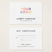 ロゴモダンプロフェッショナルギフト証明書 (正面&裏面)