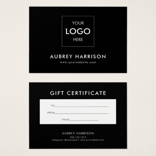 ロゴモダンプロフェッショナルギフト証明書 (正面&裏面)