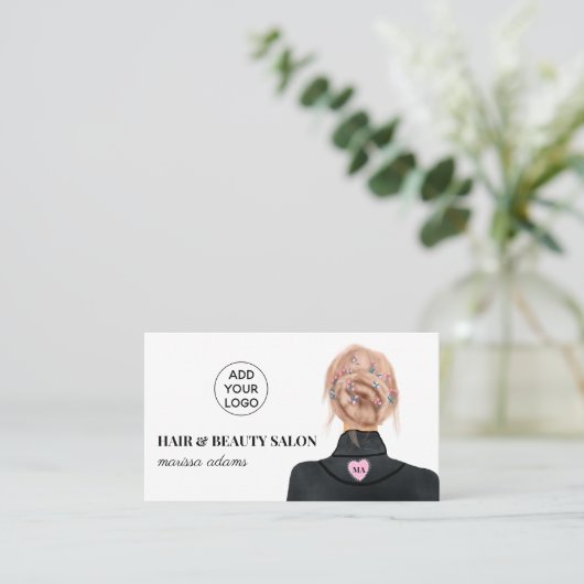 ロゴモダンヘア美しいサロンファッションイラストレーション 名刺 (スタンド正面)