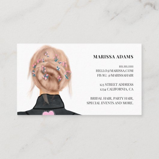 ロゴモダンヘア美しいサロンファッションイラストレーション 名刺 (裏面)