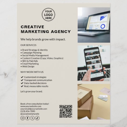 ロゴモダンマーケティングクリエイティブニュートラルビジネス チラシ (正面)