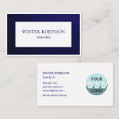 ロゴモダンミニマル真夜中ブルーホワイト 名刺 (正面/裏面)