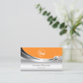 ロゴモダン付きシルバーオレンジとスパークルダイヤモンド 名刺 (スタンド正面)