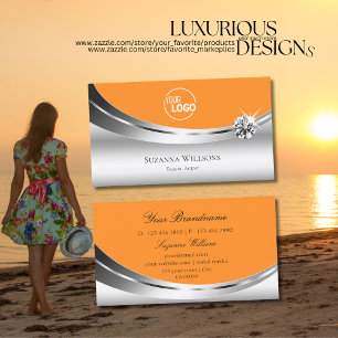 ロゴモダン付きシルバーオレンジとスパークルダイヤモンド 名刺