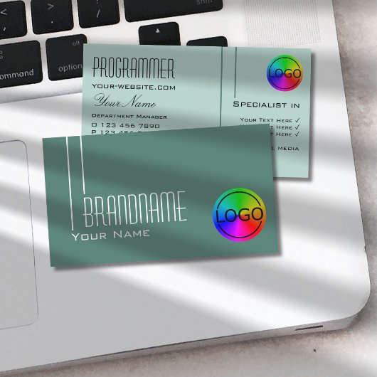 ロゴモダン付きダークカッコいいライトティール(緑がかった色)プロフェッショナル 名刺