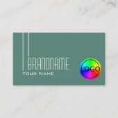 ロゴモダン付きダークカッコいいライトティール(緑がかった色)プロフェッショナル 名刺 (正面)