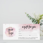 ロゴモダン付きピンクビジネスギフト証明書 (スタンド正面)