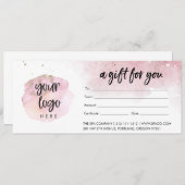 ロゴモダン付きピンクビジネスギフト証明書 (正面/裏面)