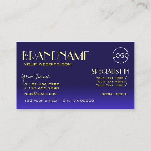 ロゴモダン付きブルーとイエローのシックな鏡フォント 名刺 (裏面)