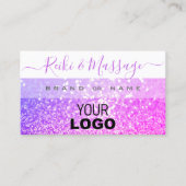 ロゴモダン付きホワイトピンクパープルスパークルグリッター 名刺 (正面)