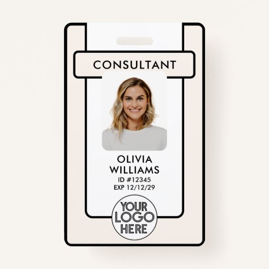 ロゴモダン付き従業員IDバッジ写真QRコード バッジ (正面)