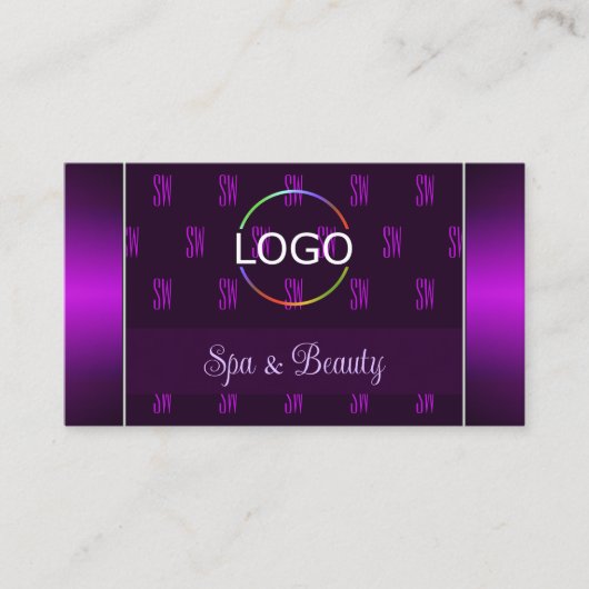 ロゴモダン付き紫色の写真とモノグラムパターン 名刺 (正面)