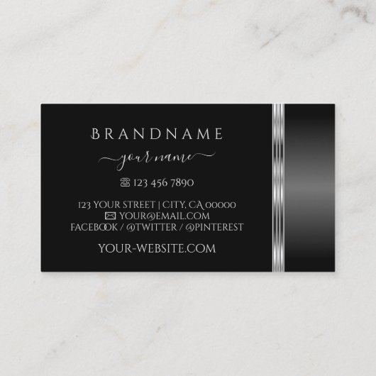 ロゴモダン付き黒と銀華美のオーナメント 名刺 (裏面)