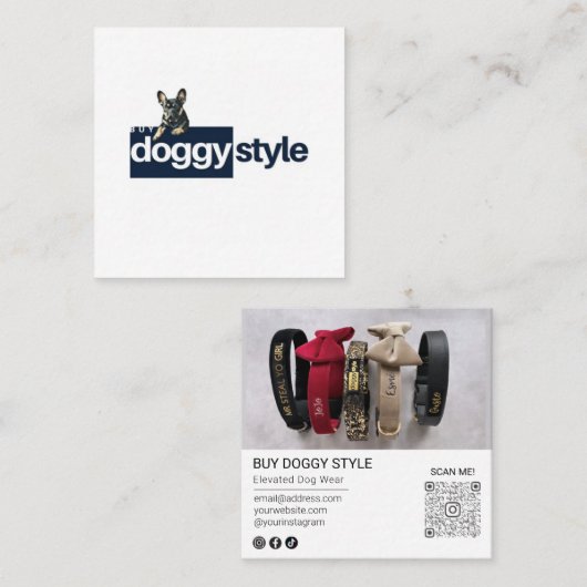 ロゴモダン写真の追加QRコードソーシャルメディア スクエア名刺 (正面/裏面)