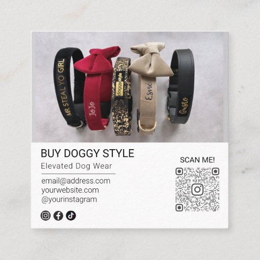 ロゴモダン写真の追加QRコードソーシャルメディア スクエア名刺 (裏面)