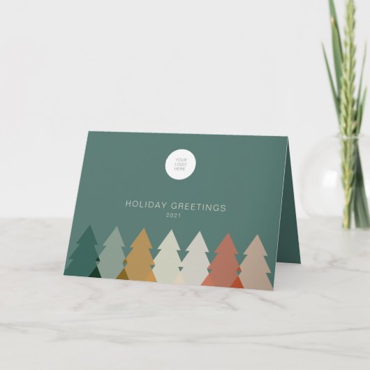 ロゴモダン折りビジネス付きホリデーツリー シーズンカード (正面)