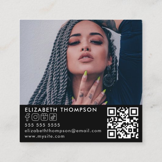 ロゴモダンQRコードトレンディーソーシャルメディア写真 スクエア名刺 (裏面)