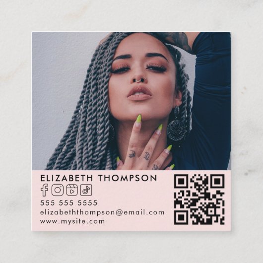 ロゴモダンQRコードトレンディーソーシャルメディア写真 スクエア名刺 (裏面)