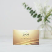 ロゴモダンQRコード付き茶色ベージュ曲線デコール 名刺 (スタンド正面)