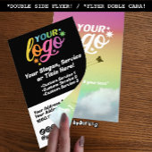 ロゴモダンQRコード白黒レインボーフォト チラシ