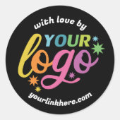 ロゴモダンURL白黒レインボーと愛 ラウンドシール (正面)