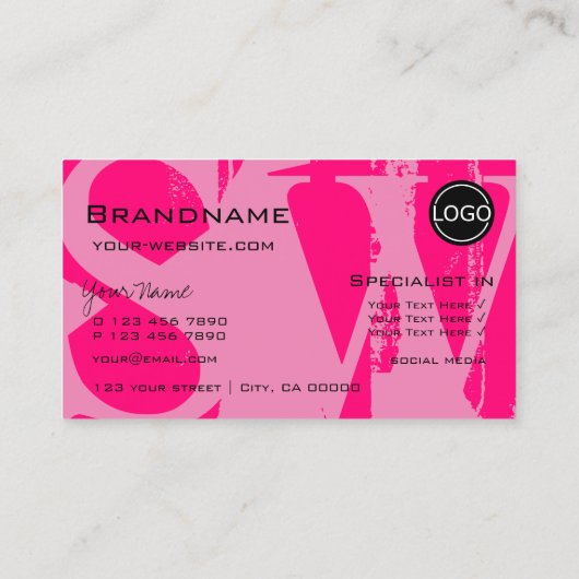 ロゴモノグラムで目を引くピンクブラックスタイリッシュ 名刺 (裏面)