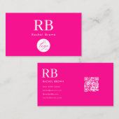 ロゴモノグラムホットピンクミニマリストqrコード 名刺 (正面/裏面)