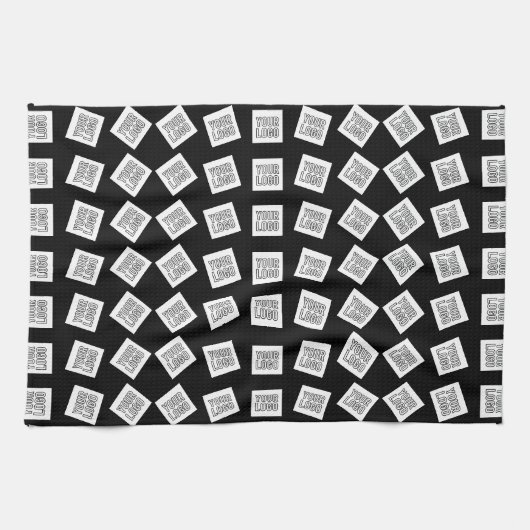 ロゴユニークまたはイメージパターン | 黒(編集可能) キッチンタオル (横)