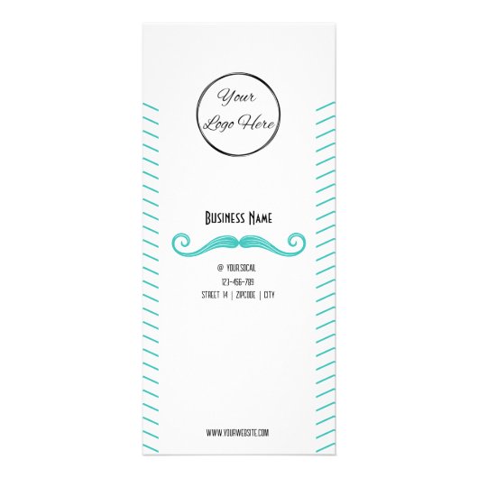 ロゴユニーク理容師ショップ価格表付きターコイズ ラックカード (正面)