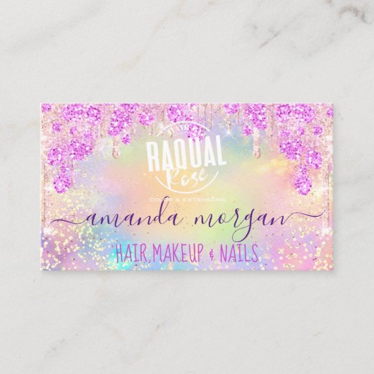 ロゴラッシュヘアメイクアップ爪、 ネイルグリッタードリップピンク金ゴールド 名刺 (正面)
