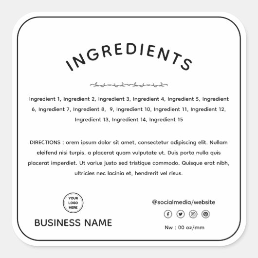 ロゴラベル付き製品原料の向き スクエアシール (正面)