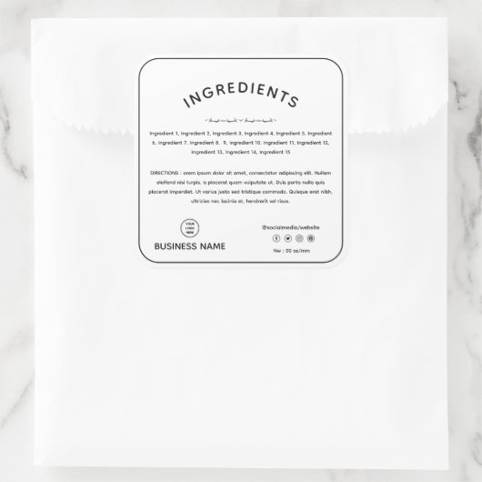 ロゴラベル付き製品原料の向き スクエアシール (バッグ)