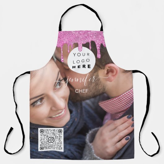 ロゴレストランベーカリーケータリングケーキピンクドリップ エプロン (正面)