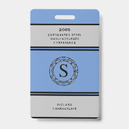ロゴ付きのブルー＆グレーのカンファレンスバッジ バッジ
