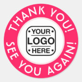 ロゴ付きのホットピンクとホワイトのサンキューシール ラウンドシール (正面)