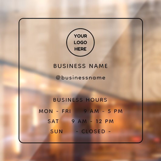 ロゴ付きのミニマルなオープニングタイムの不透明なビジネス ウィンドウサイン (シート2)